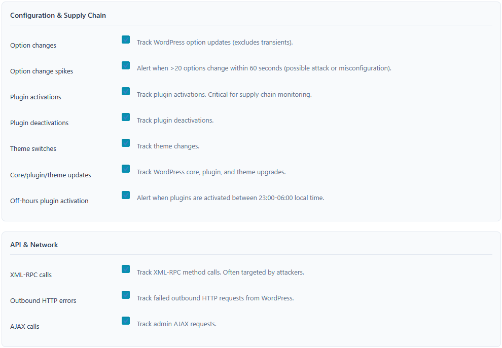 Settings — Event Hooks: Configuration & Supply Chain